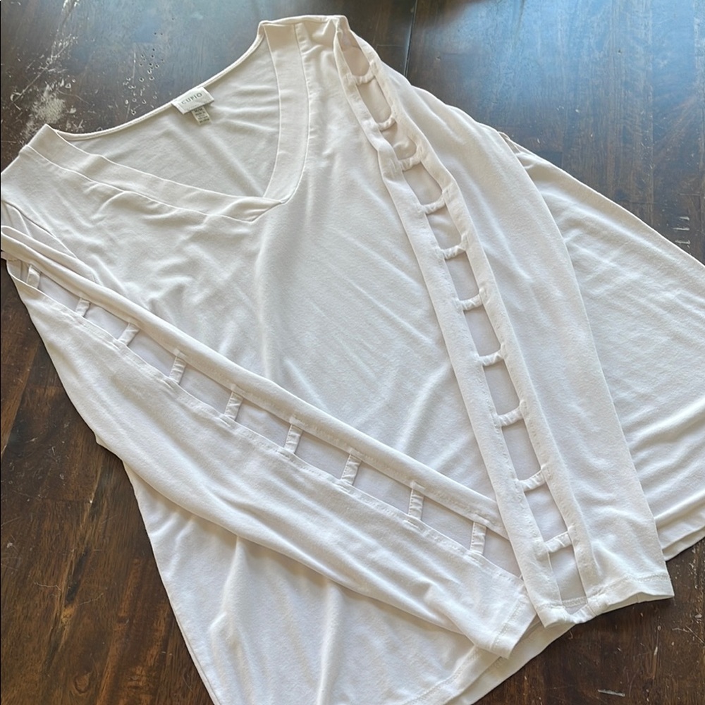 Cupio Creamy White Long Sleeve Top with Cut-Out Detail on Sleeves